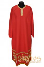 Підризник червоного кольору, з вишивкою «Виноград», тканина мокрий шовк - фото