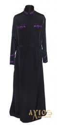 Підрясник чорний, мокрий шовк, фіолетова вишивка - фото
